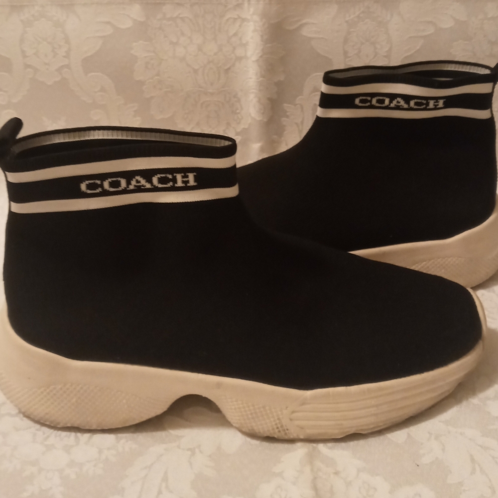 Coach Black & White Sock Sneakers/Boots Platform Women Sz 9B.
